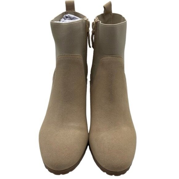 Beige Leather Boots Violet Red Loaded Suede Zip Stacked Heel Neutral Cottagecore - Picture 5 of 13